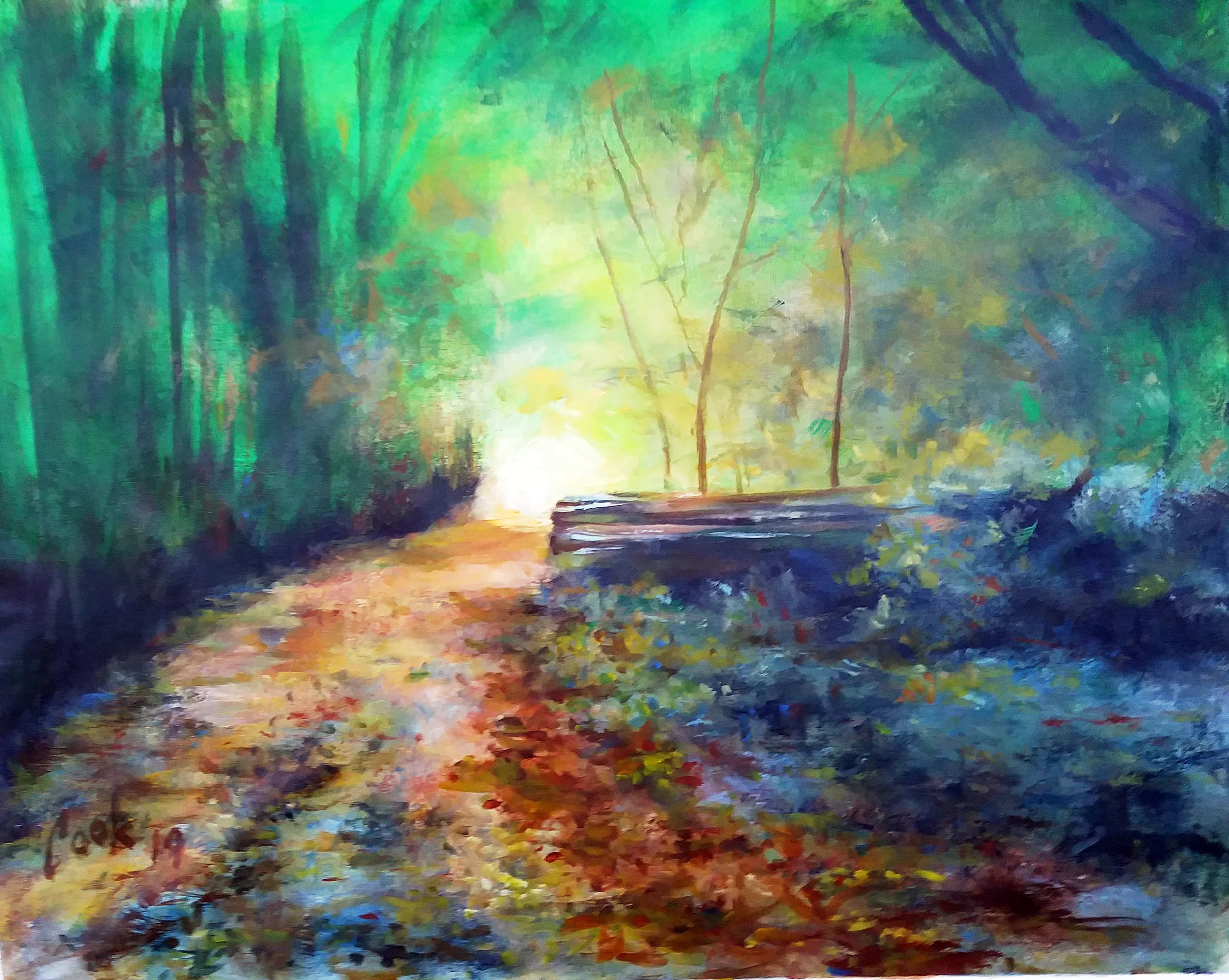 A WALK ALONG THE PATH, acrylic on canvas, 24" X 30"