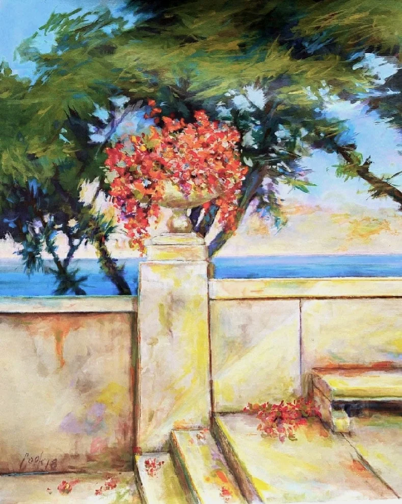 MARBLE WITH FLOWERS, acrylic on canvas, 24" X 30"