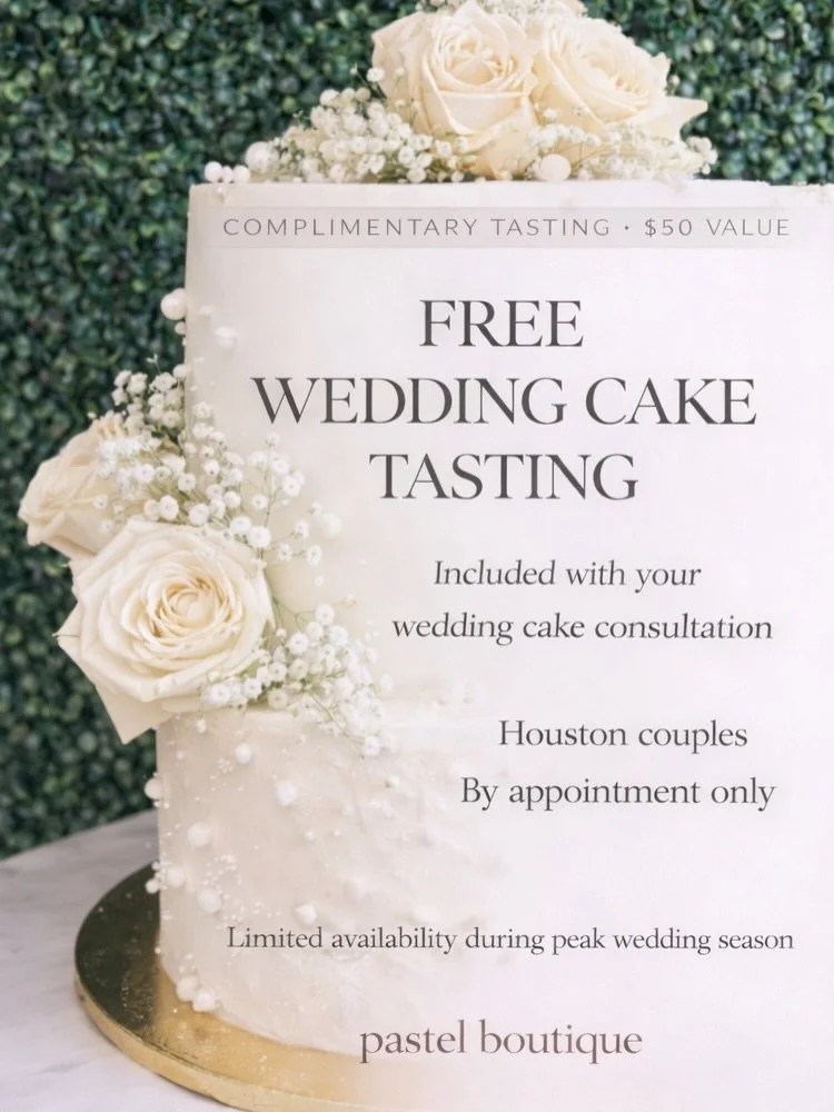 ✨ Complimentary Wedding Cake Tasting ✨
($50 value &mdash; included with your consultation)
Your wedding cake should be just as unforgettable as your day.
That&rsquo;s why we&rsquo;re offering complimentary tastings with every confirmed wedding cake c