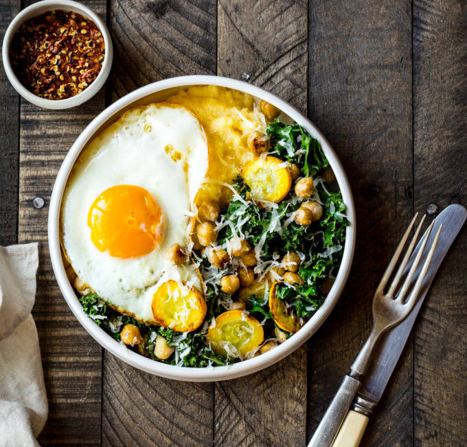 Polenta Bowl w Summer Squash + Kale