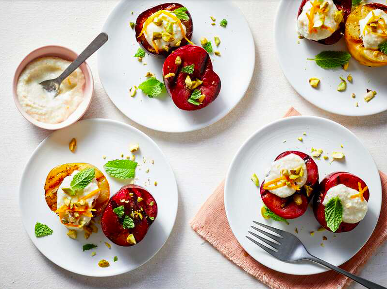 Grilled Plums with Ricotta and Honey