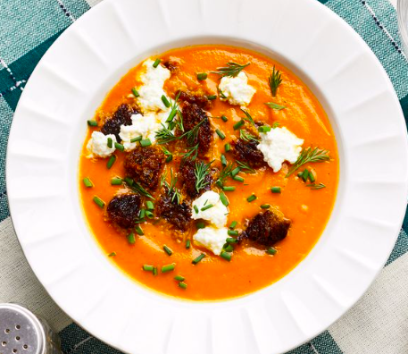 Roasted Carrot Soup w Cheese and Bread