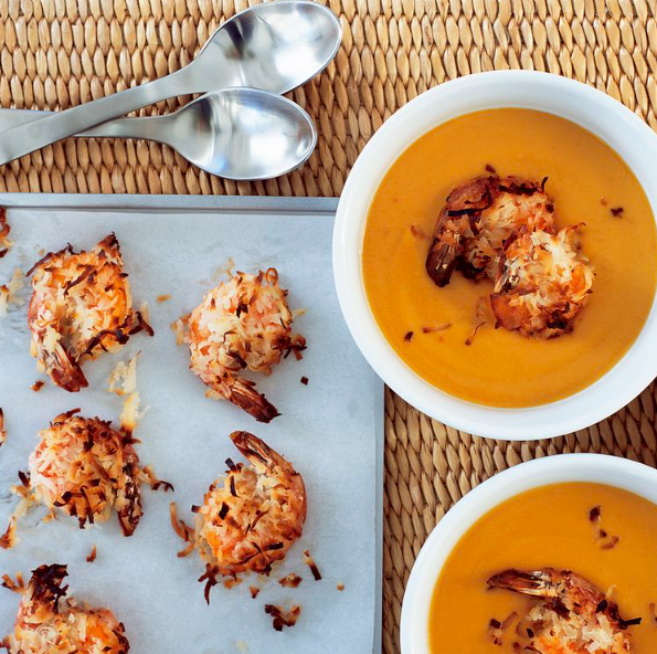 Carrot Ginger Soup w Coconut Shrimp