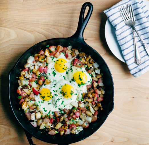 Turnip Hash with Green Garlic and Fried Eggs