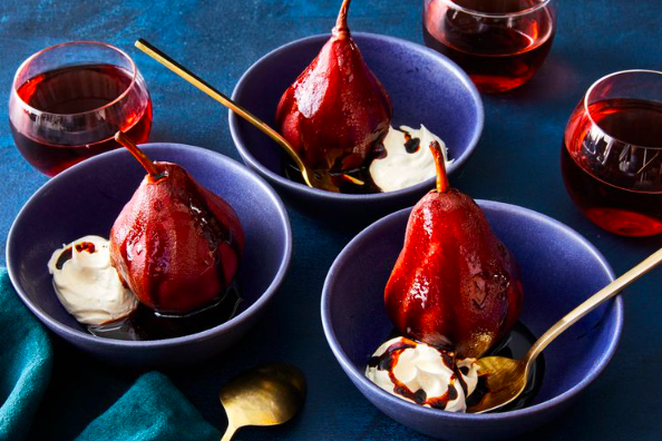 Poached Pears in Red Wine