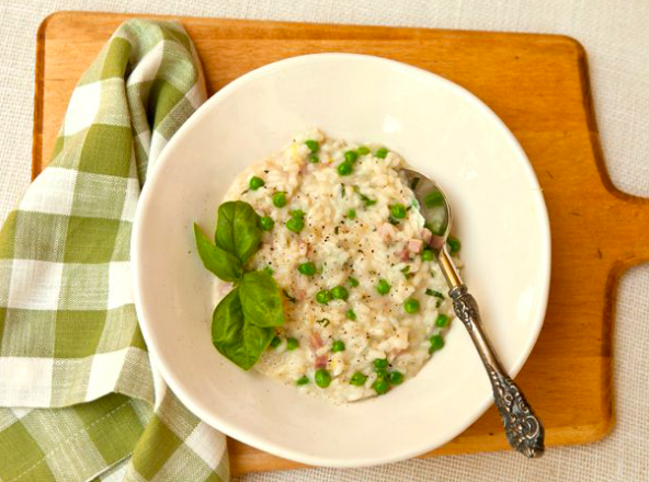 Risotto with Peas, Ham and Fontina Cheese