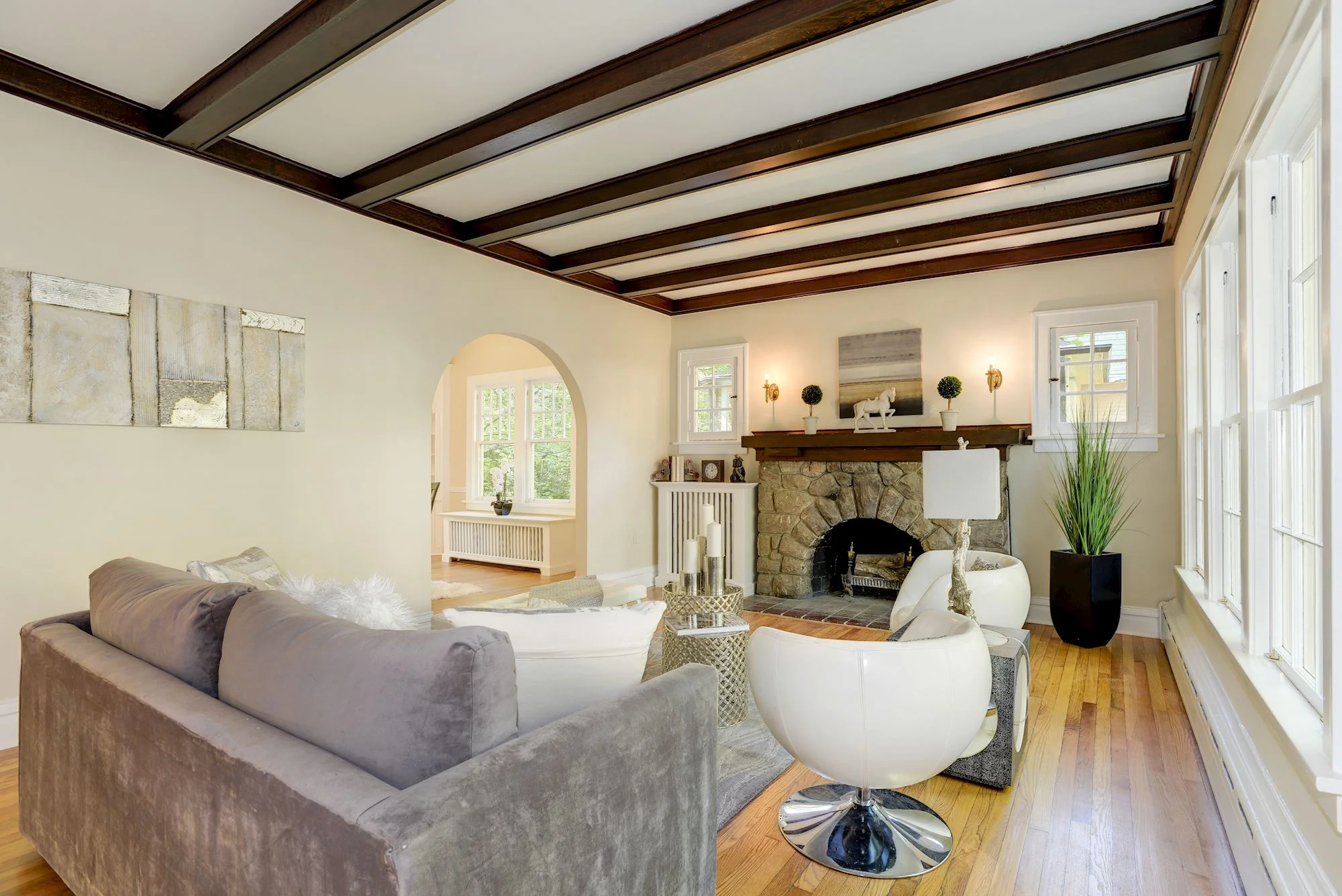 Living Room with Wood-Burning Fireplace