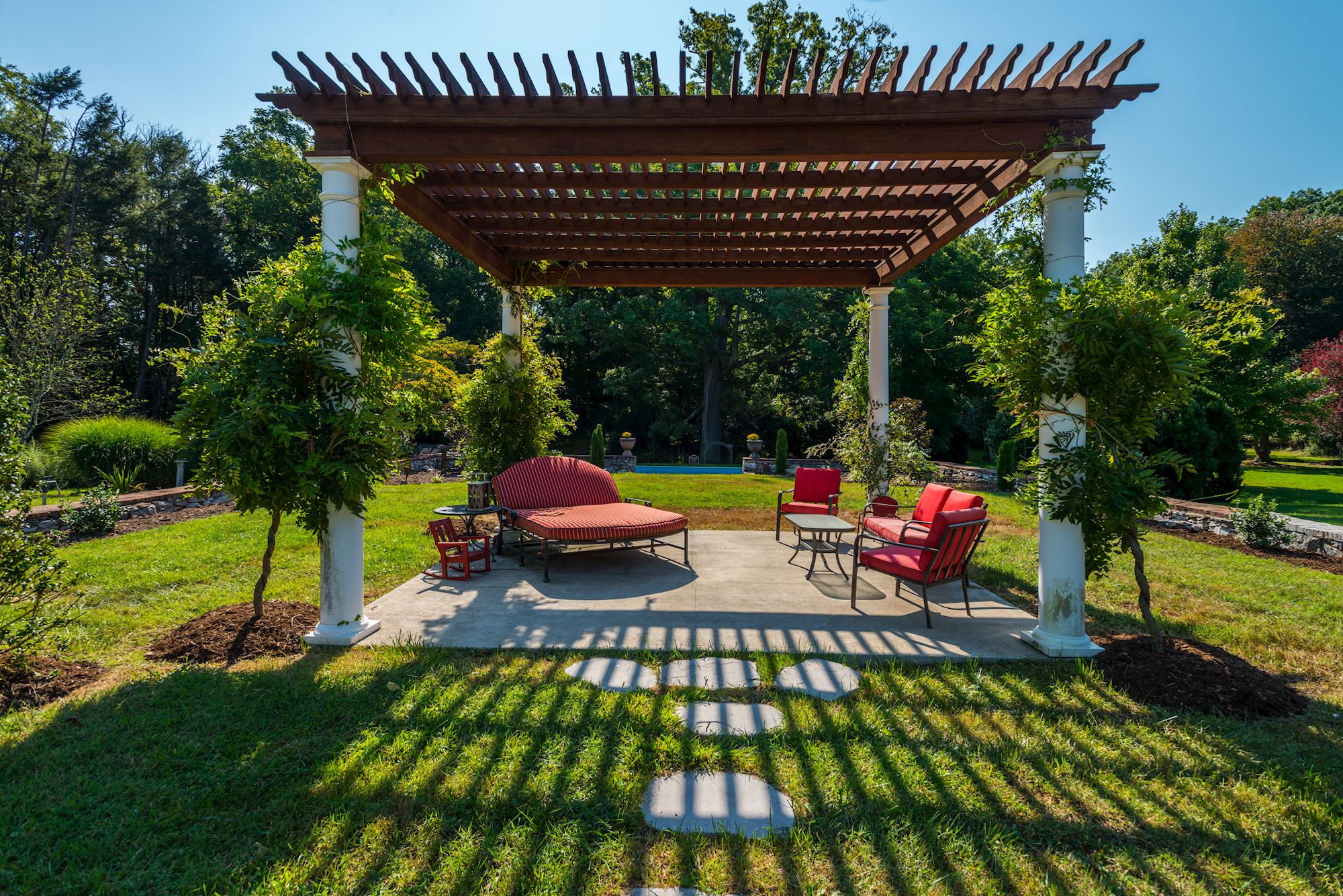 Wisteria Framed Pergola with Views to Swimming Pool