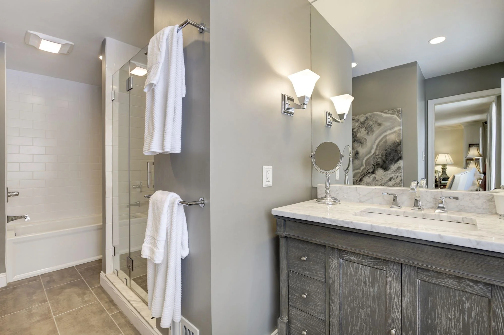 Renovated Master Bathroom with Separate Shower and Tub