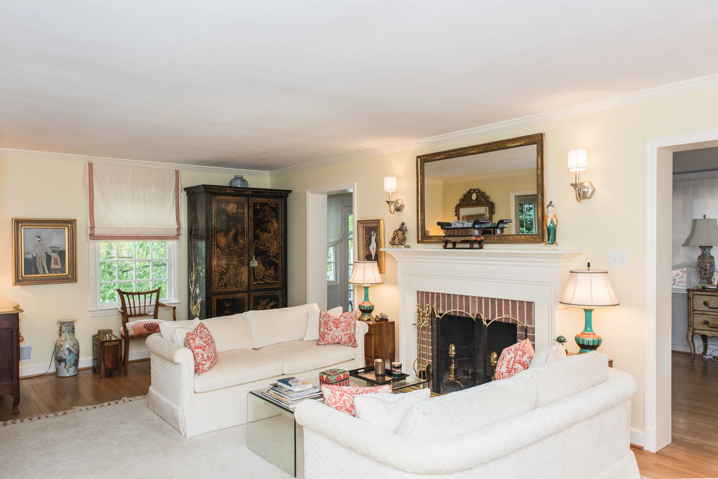 Living Room with Wood-Burning Fireplace
