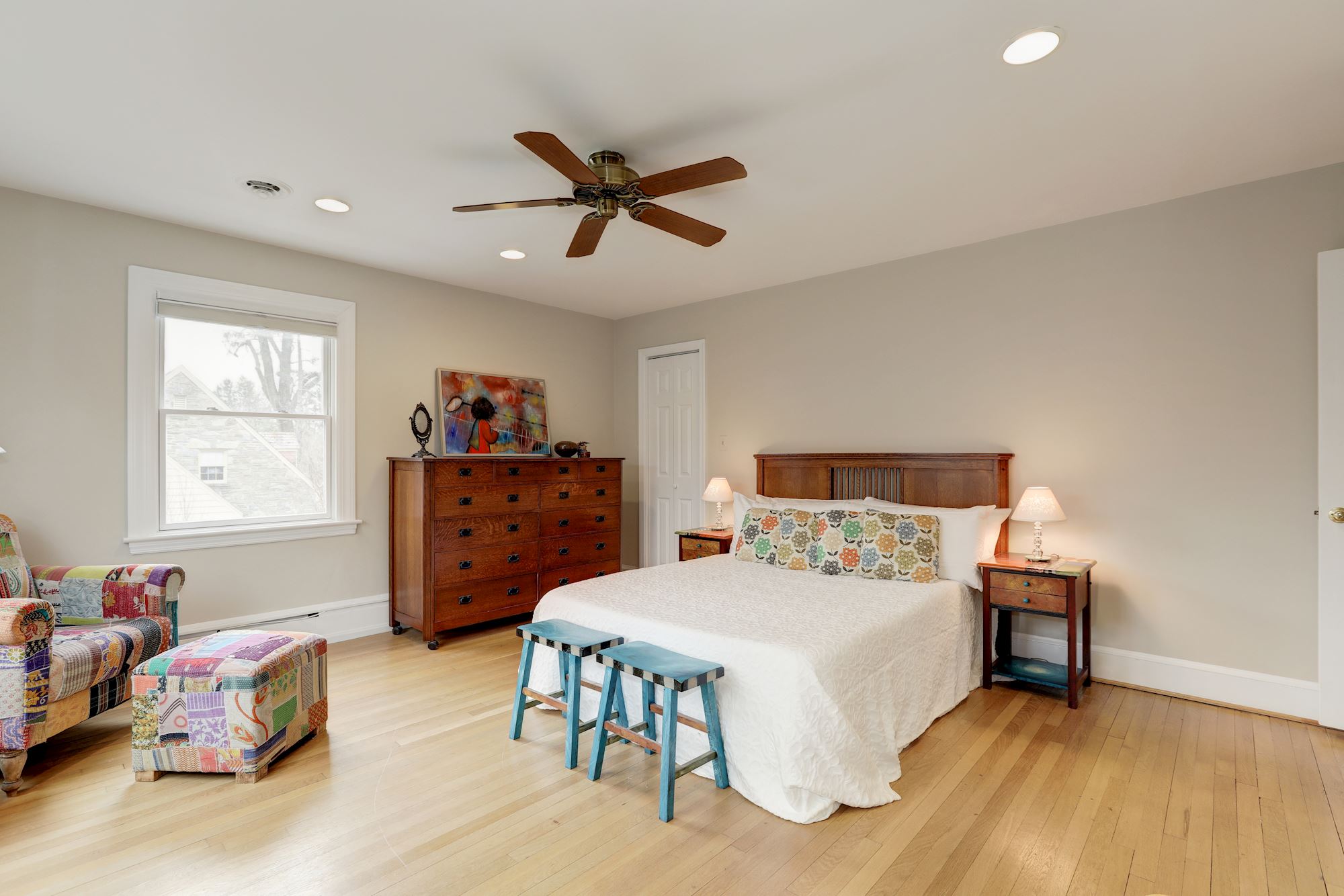 Cheerful Master Bedroom with walk-in-closet