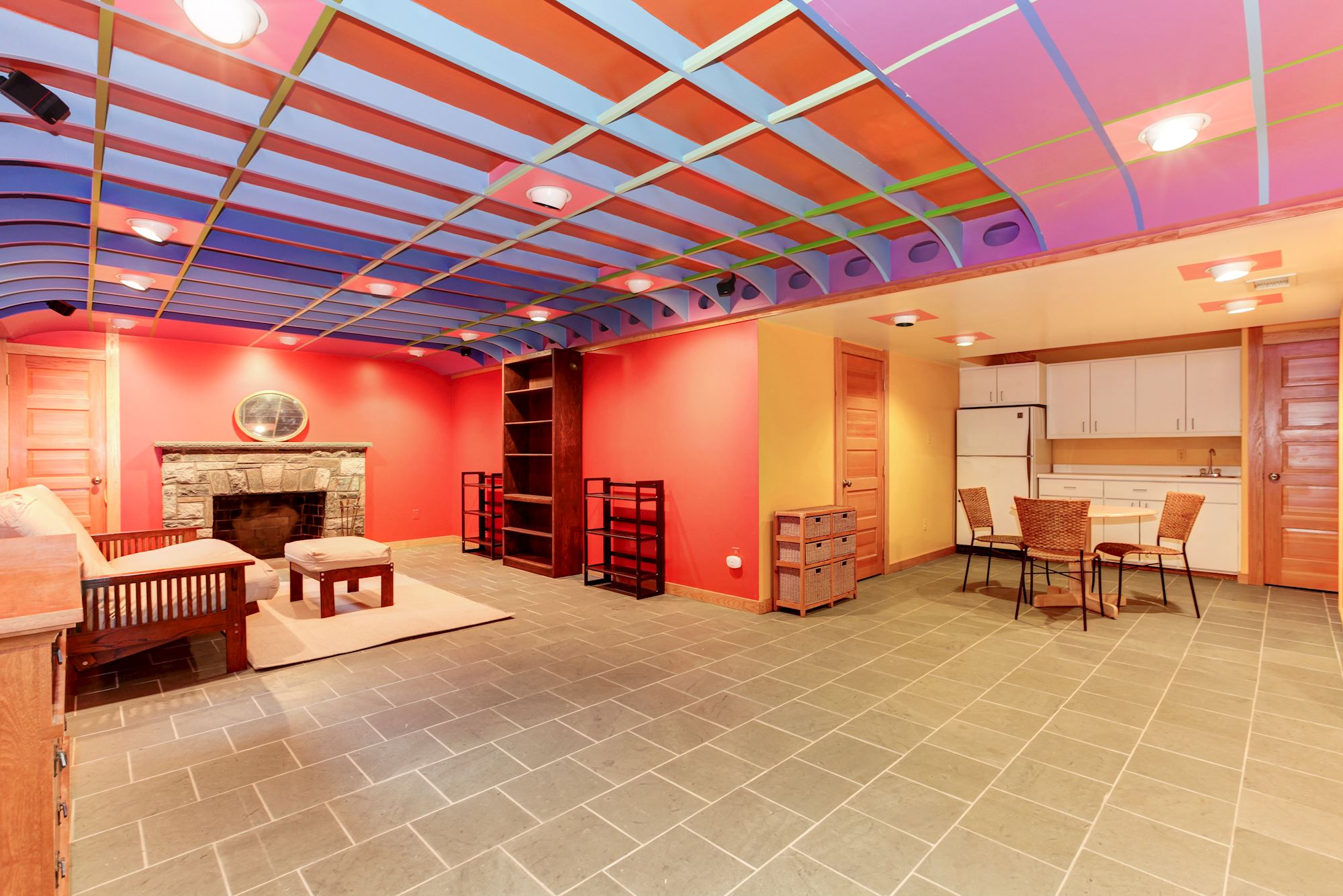 Lower Level Recreation Room with Wood Burning Fireplace