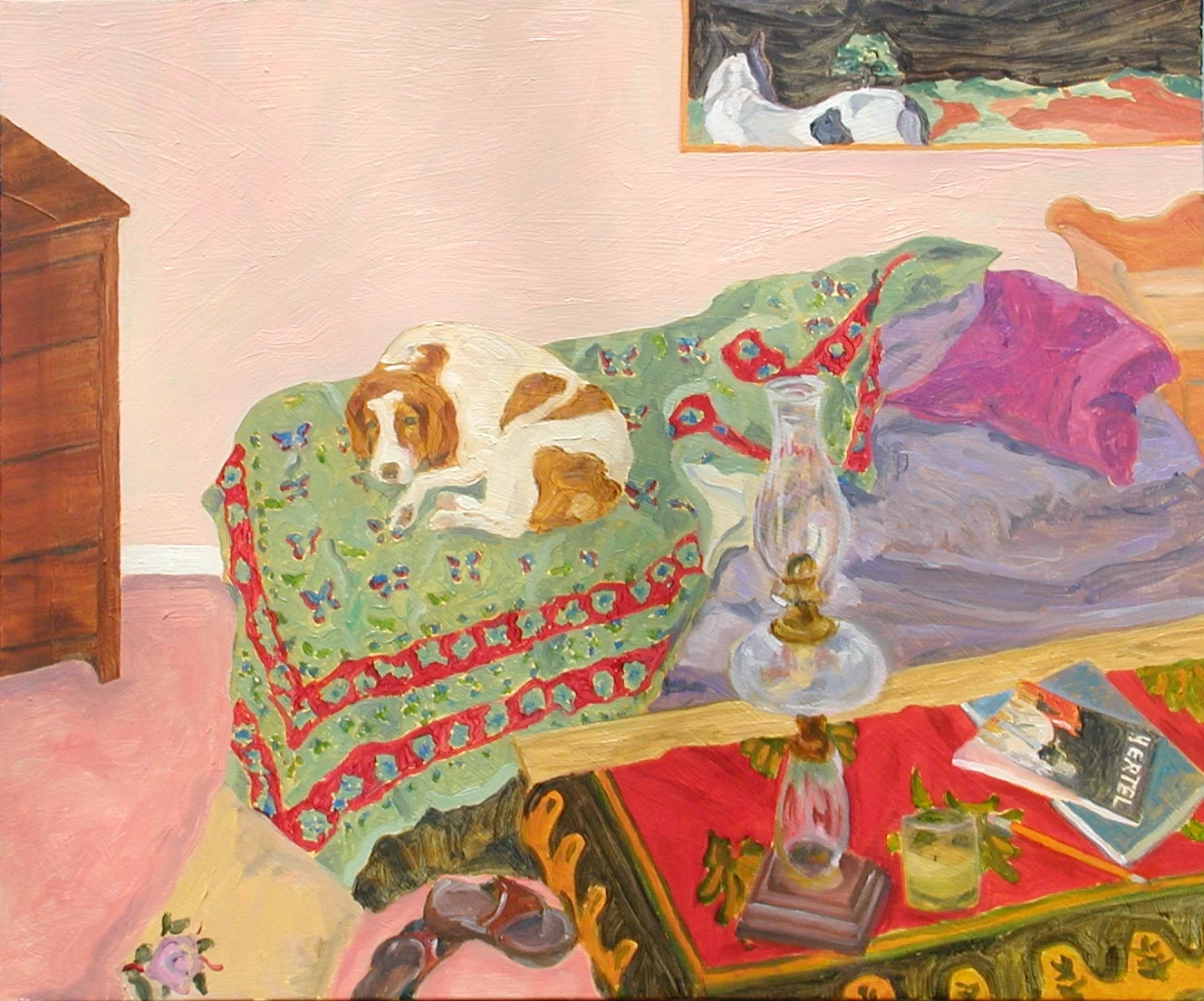 Dog on Unmade Bed