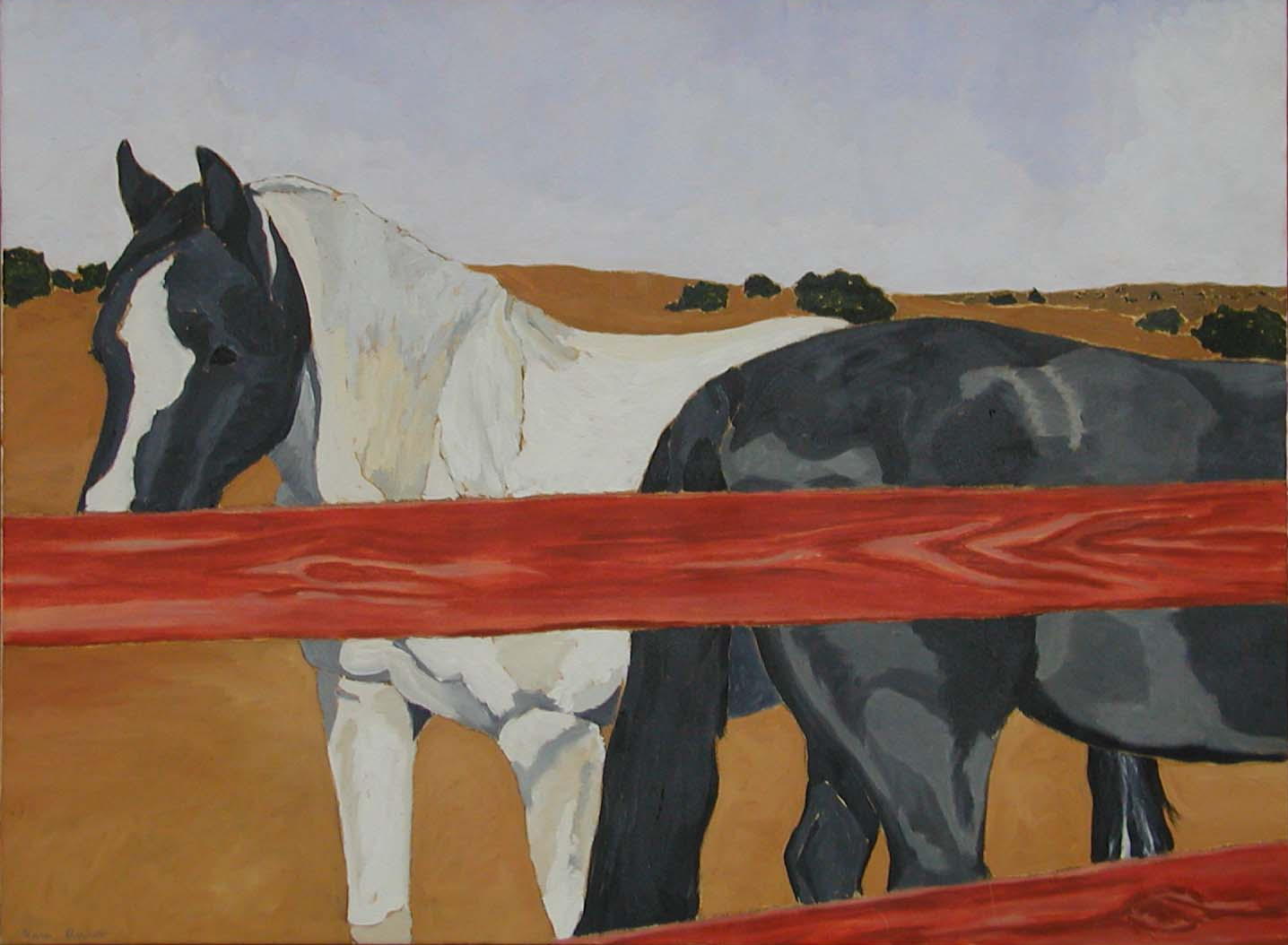 Two Horses, Red Fence