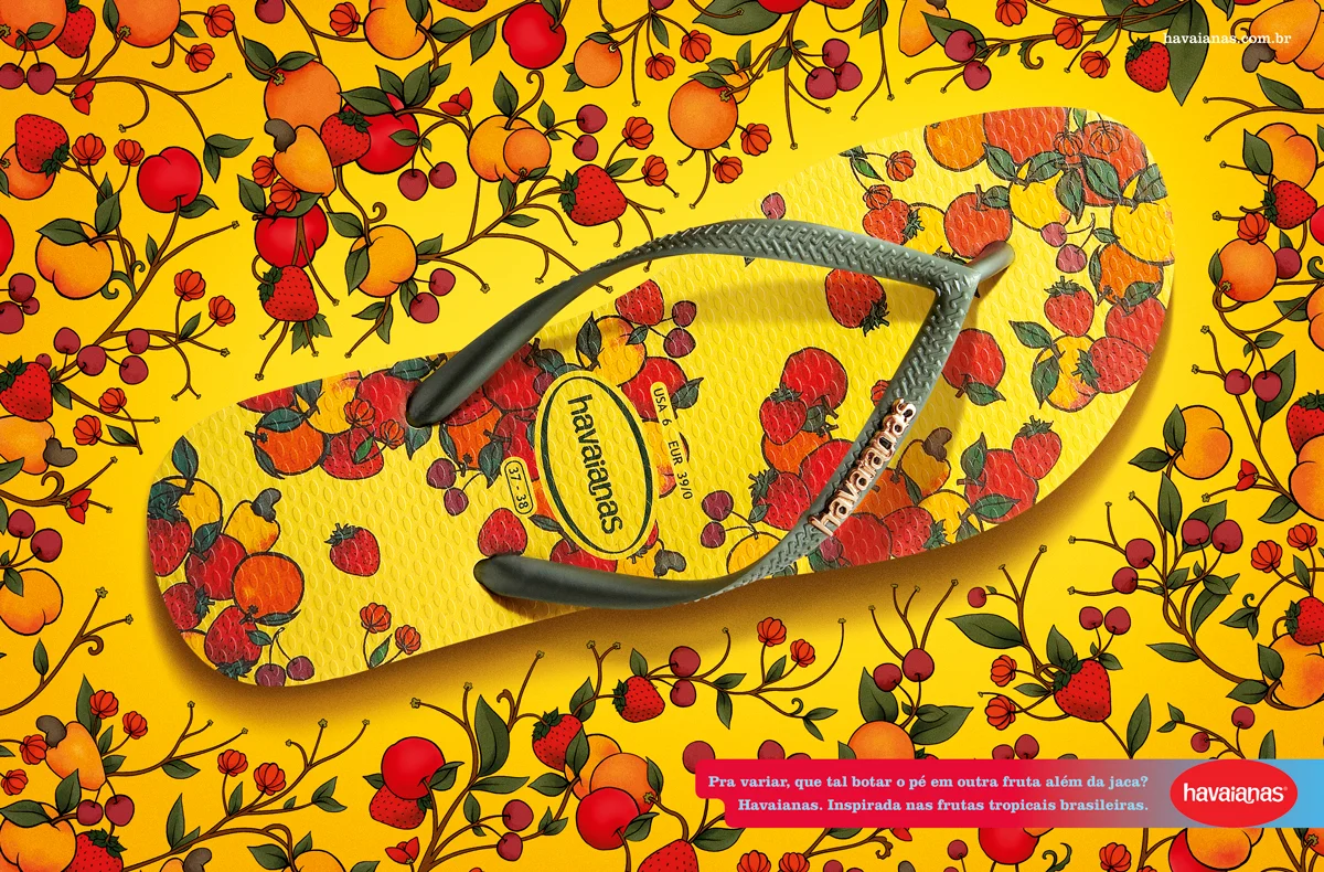   "What about putting your foot in another fruit instead of a jackfruit? Havaianas - Inspired by Brazilian tropical fruits."  