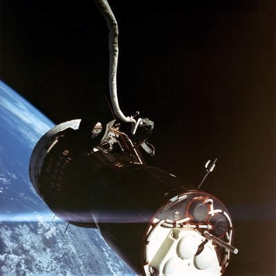 Photo taken by Eugene Cernan, during his umbilical dynamics evaluation