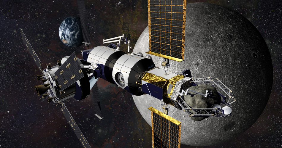 Orion docked to Lockheed Martin's Cislunar Habitat module concept. Image courtesy of Lockheed Martin .