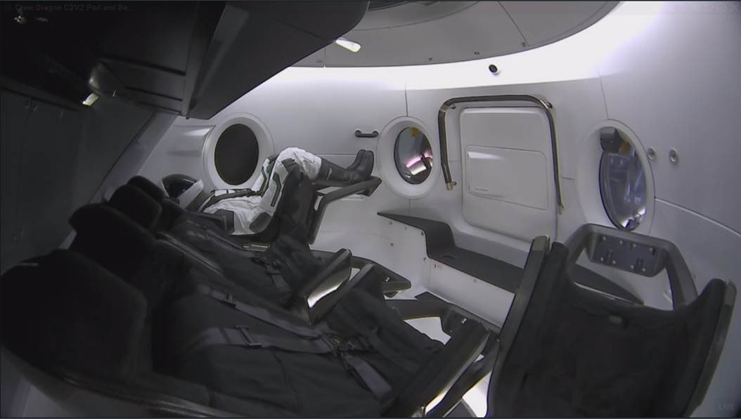 Anthropomorphic Test Device, “Ripley” sits aboard Crew Dragon awaiting liftoff. Image credit: SpaceX