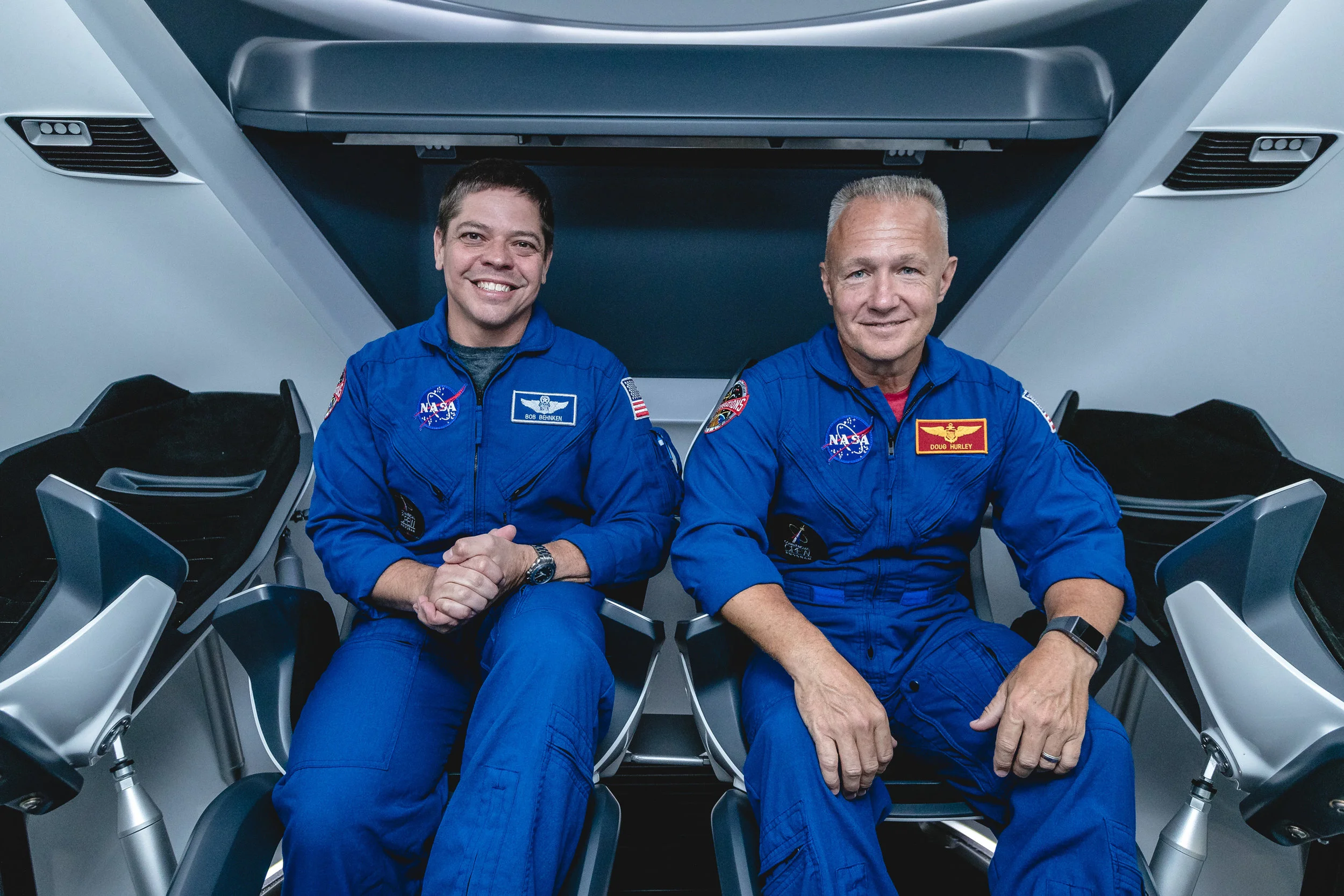 (left to right) NASA Astronauts Bob Behnken and Doug Hurley. Image credit: SpaceX
