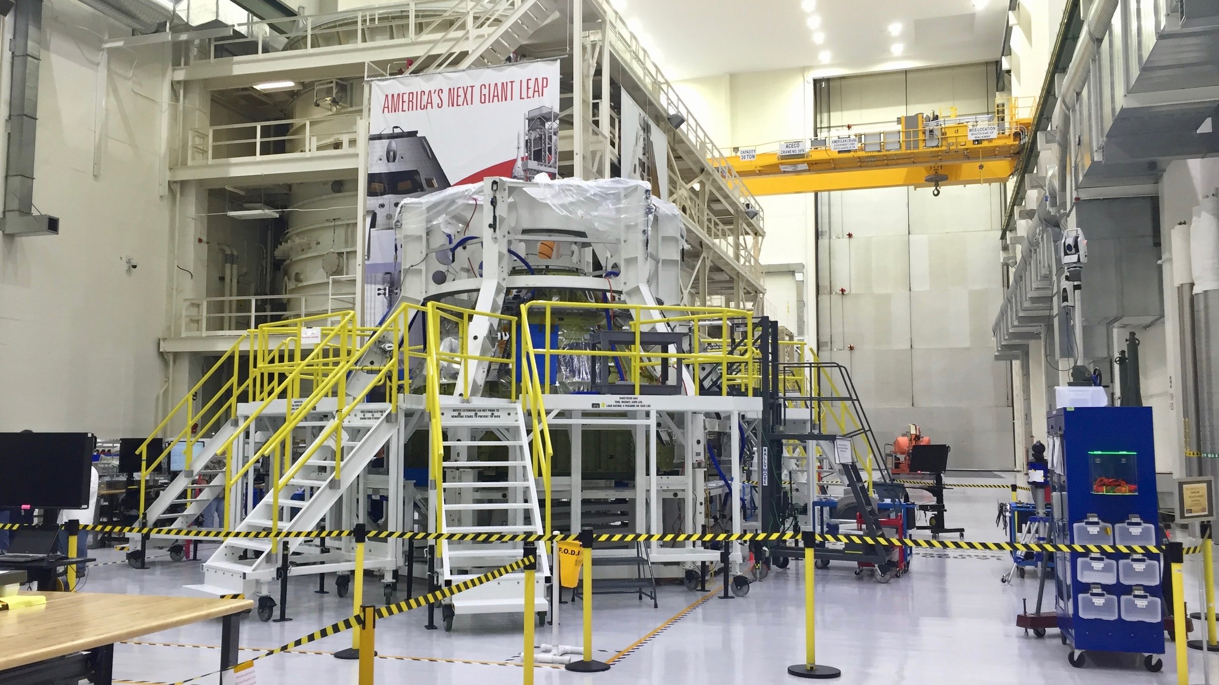 NASA’s EM-1 Orion spacecraft under construction at the Neil Armstrong Operations & Checkout Building, 2016. Photo credit: Josh Dinner