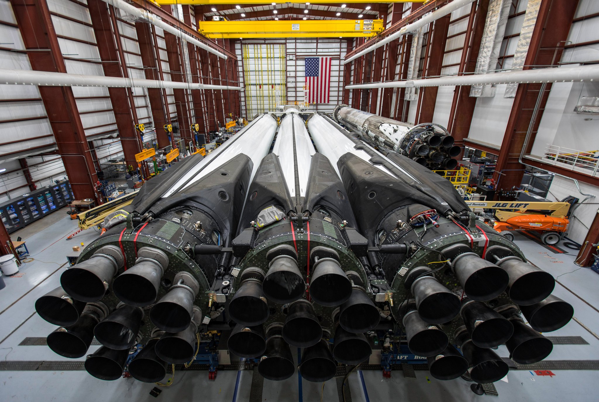 Falcon Heavy lays inside SpaceX’s Horizontal Integration Facility. Image credit: SpaceX