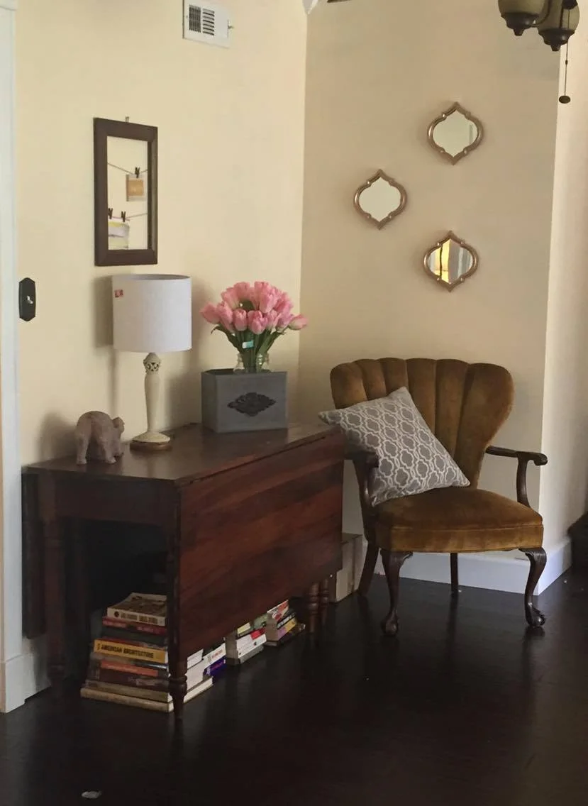 Ignore my Giant Pile of Books! i've grown quite the collection for school! The table was originally in my parents house & I love it! 