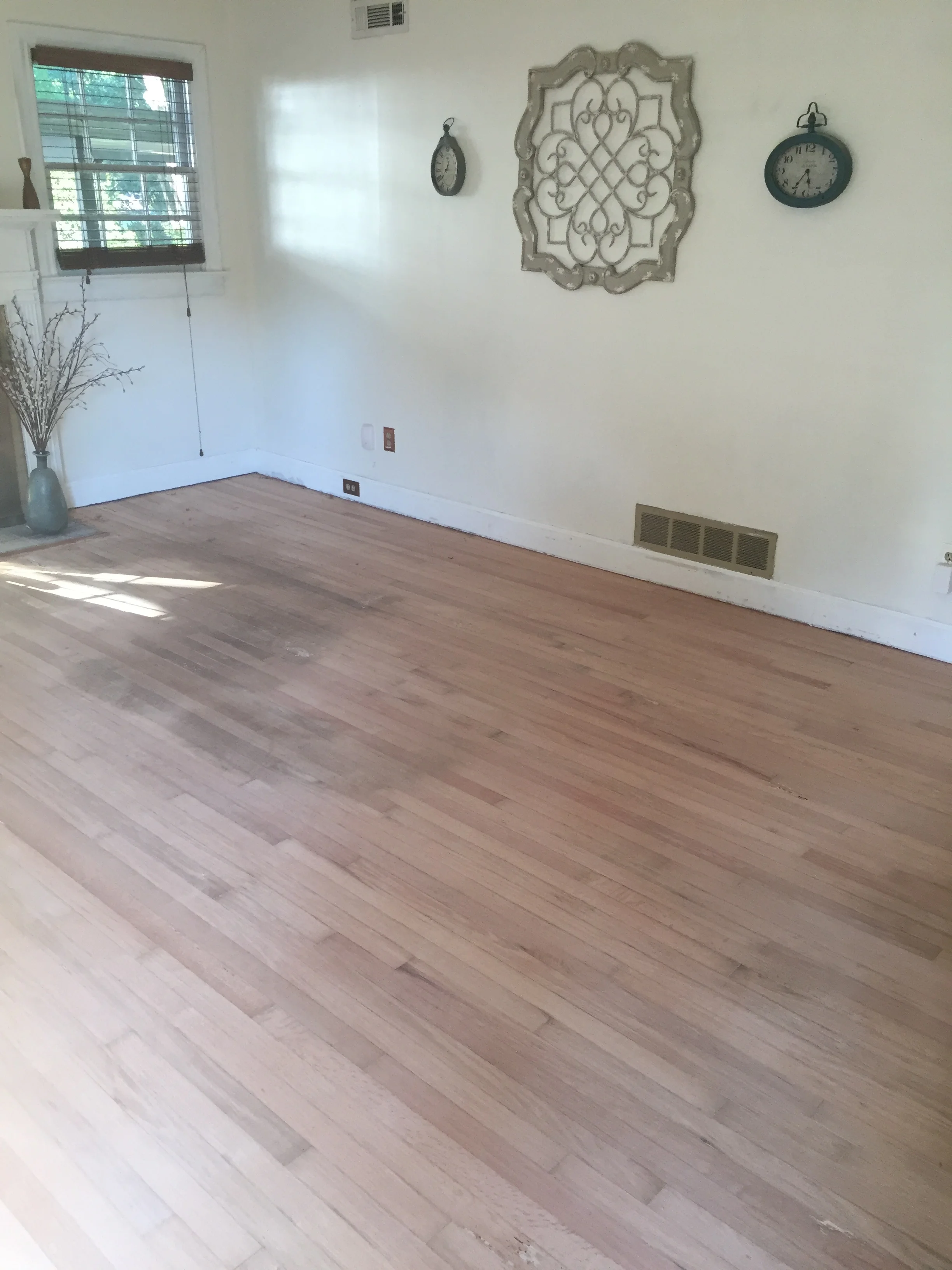 Living Room with newly sanded floors! 