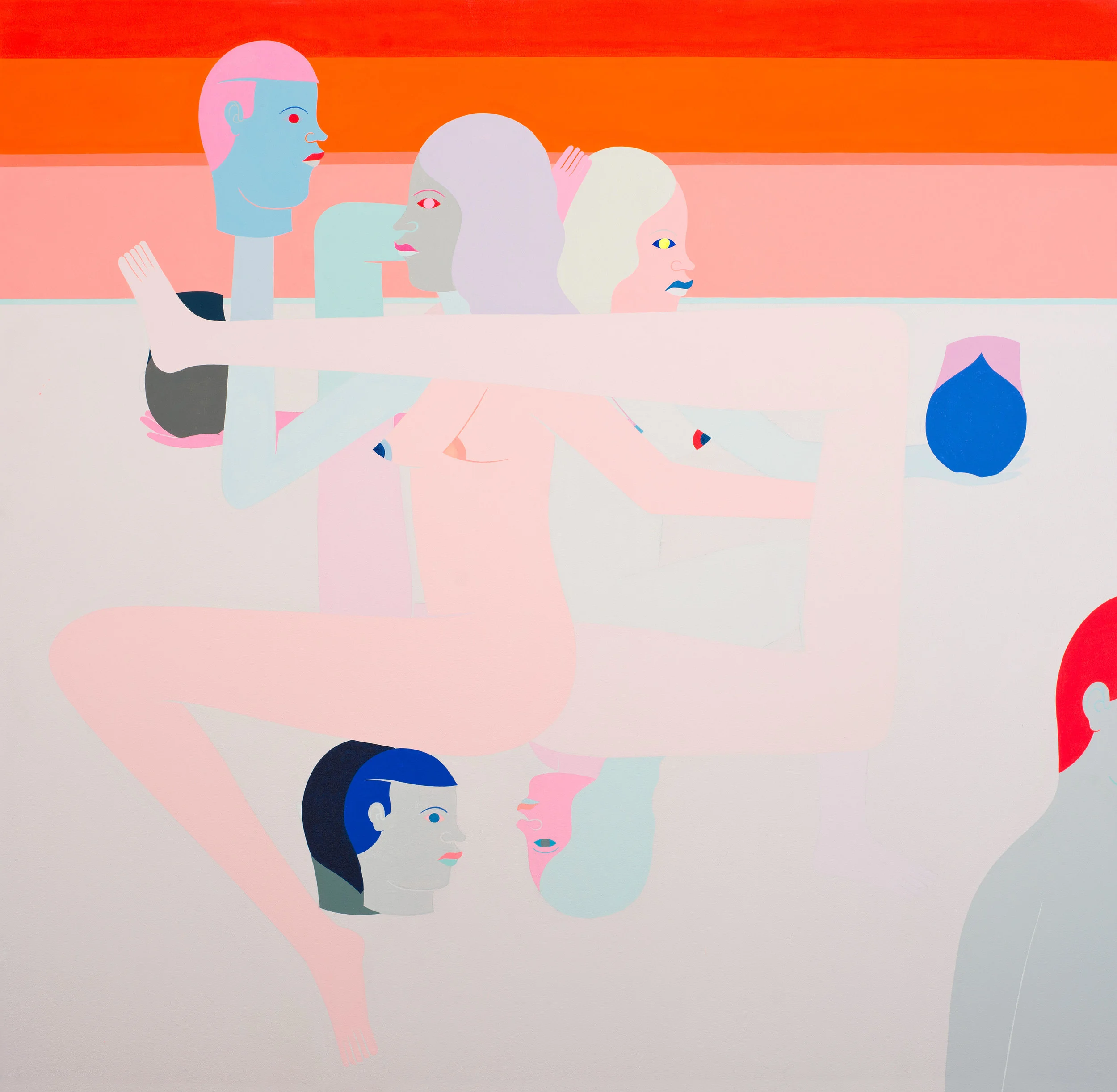 Three Figures, Five Heads, (orange)