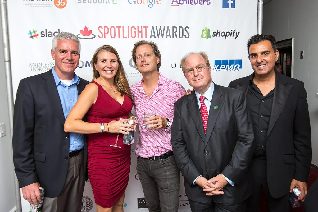 Peter Carrescia (Managing Director, Next 36), Sarah Legault (National Director, Next 36), Nigel Beck (SVP, IBM), Don Guloien (CEO of Manulife) and Razor Suleman (Founder of Achievers)
