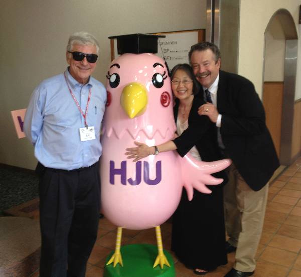   Dr. Lerer, Jolene, and I posed with the Jogakuim University chicken in one of our more serious moments.&nbsp;     