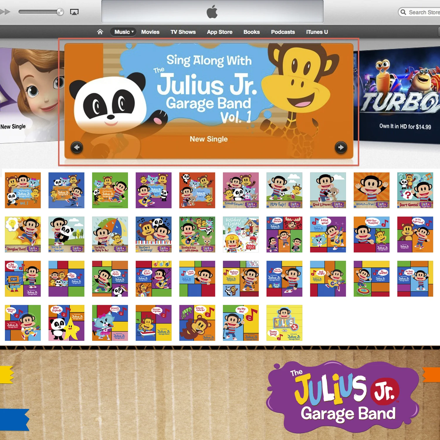  iTunes featured Julius Jr. release consecutively for many weeks.&nbsp;Since we released so many singles, I developed a branding strategy that would have flexibility yet provide consistency. 