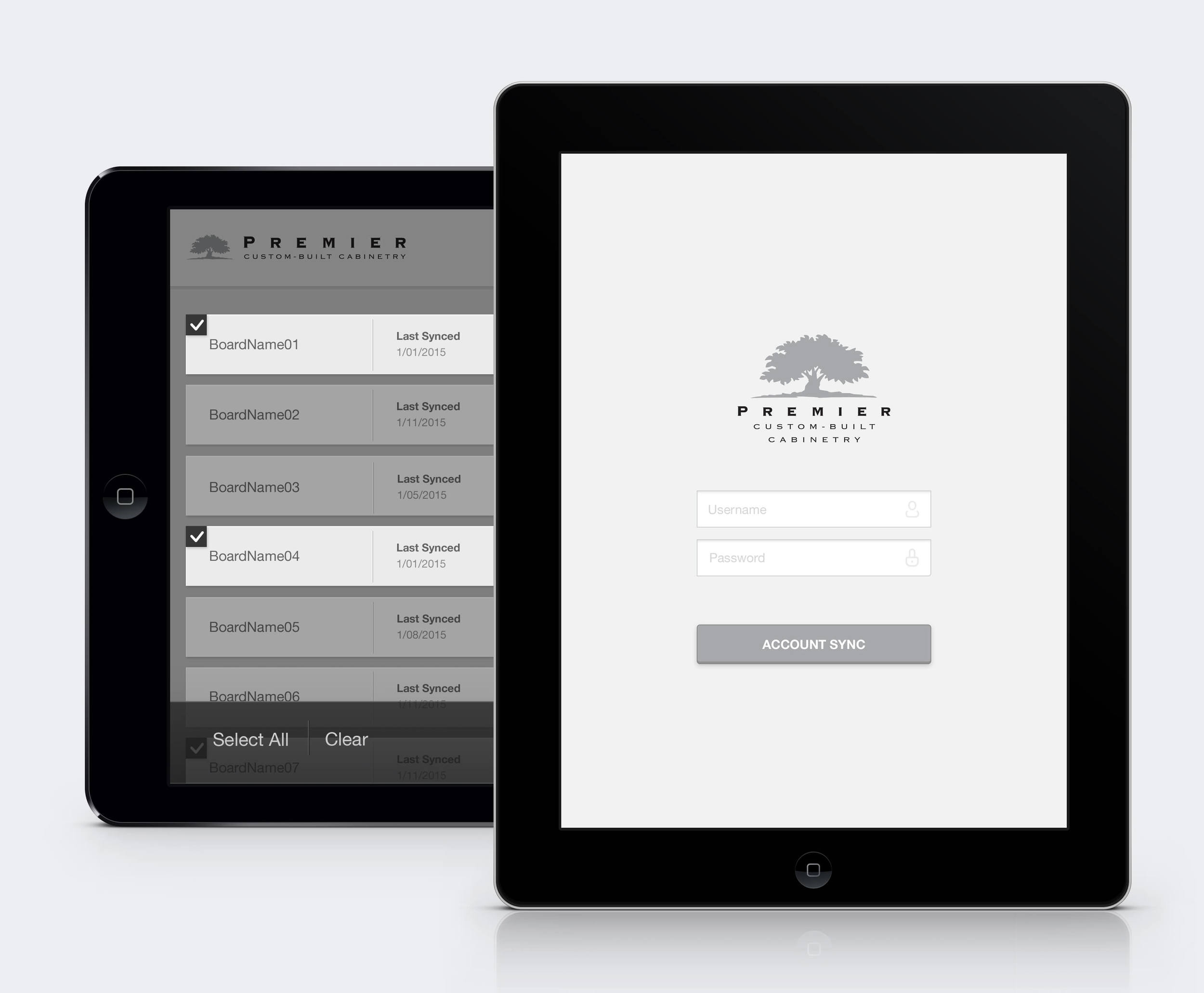 App login and Editing Screens