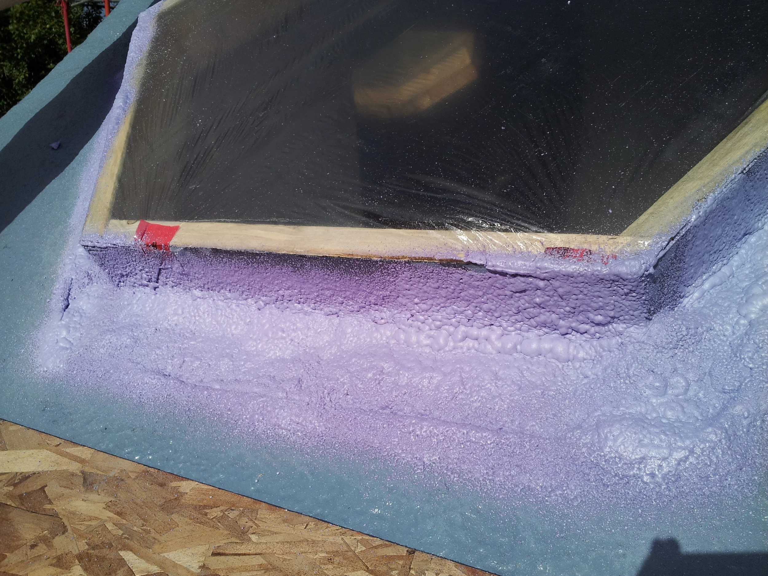  After the membrane we sprayed foam around the curb to match the foam outer layer of the home. 