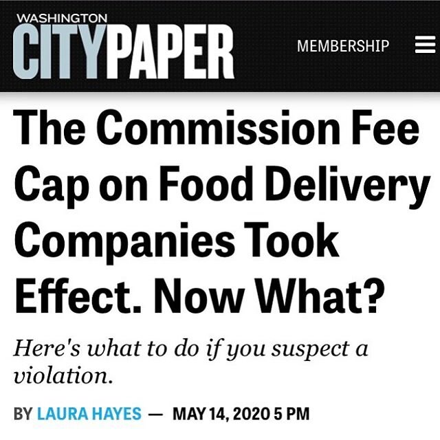 15% fee cap from delivery platforms is in immediate effect. This helps out a lot! For more information, link to the article from @washingtoncitypaper is in our bio.
