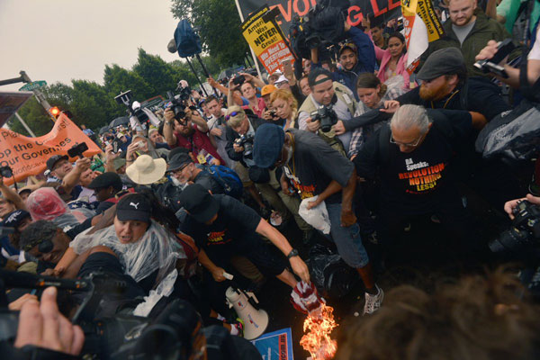 Joey Johnson Burning the American Flag at the DNC