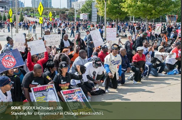 Taking a knee in Chicago in solidarity with Colin Kaepernick
