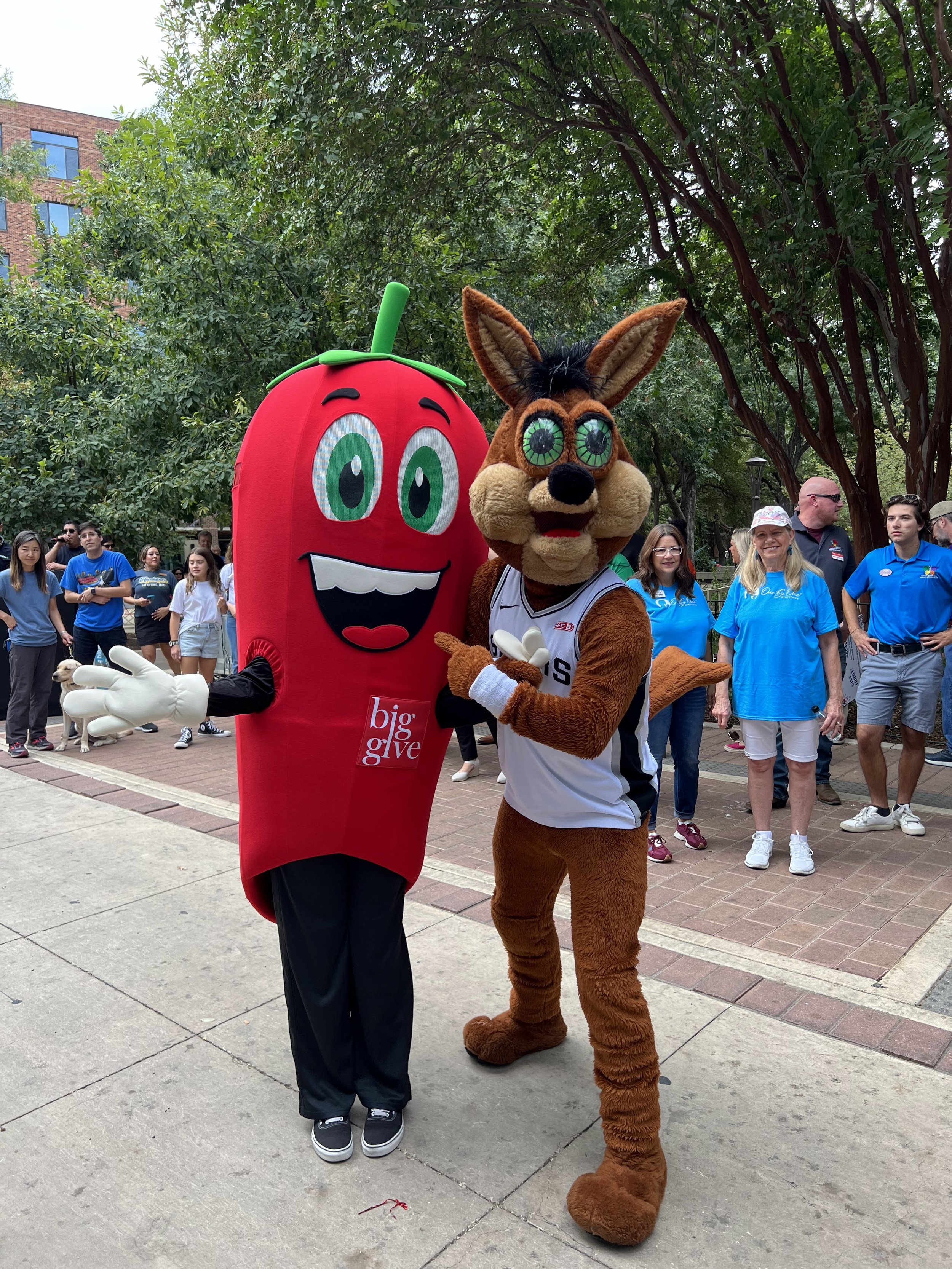    Me as Pepper during the 2023 Big Give Pep Rally with the Spurs Coyote!   