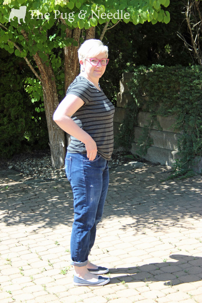 Also pictured, a Grainline Studio Lark tee with scoop neck and short sleeves made out of a luscious bamboo knit from Blackbird Fabrics.