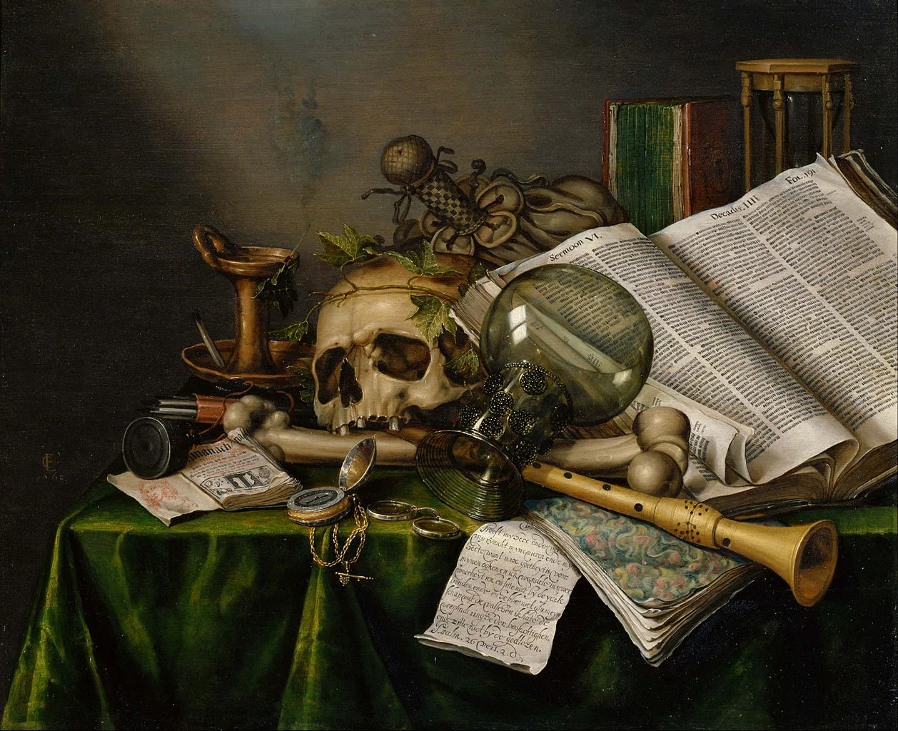 Evert Collier, "Still Life with Books and Manuscripts and a Skull"