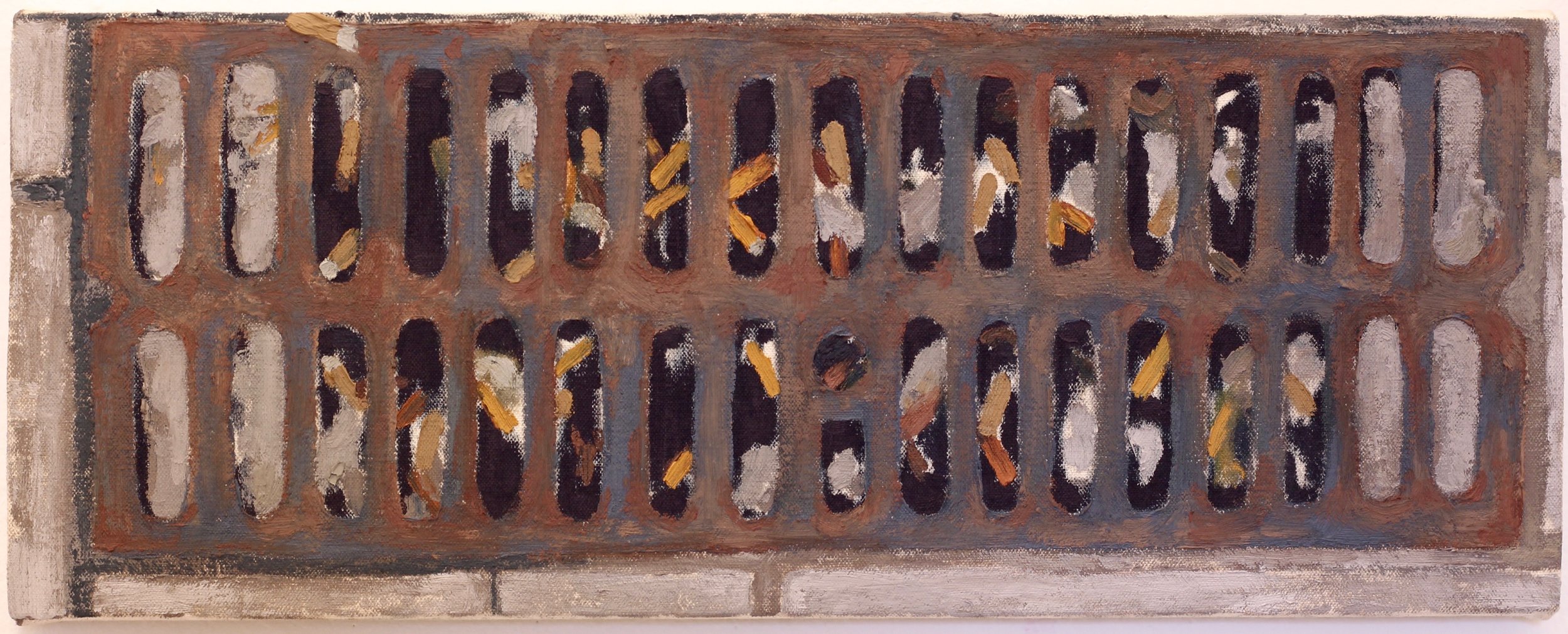 Cigarettes in Drain / 2017 / Oil and Wax on canvas / 8" x 20"