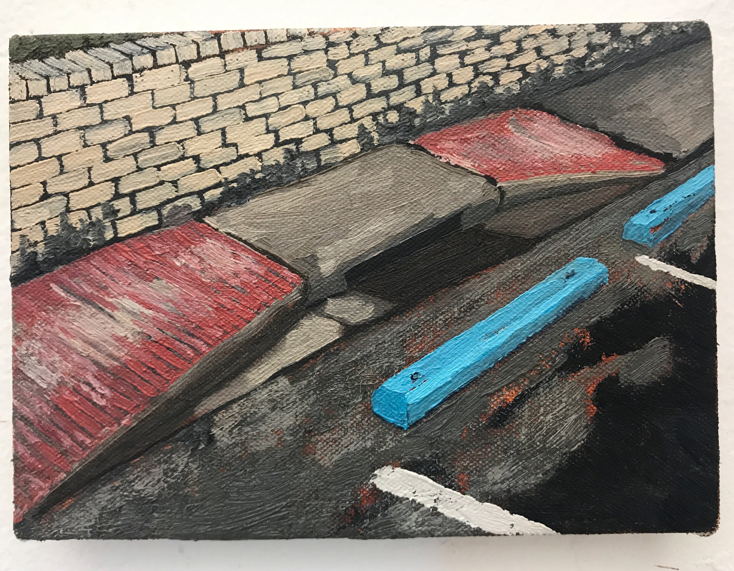 Drain in Red, White, and Blue / 2019 / oil on canvas / 5" x 7"