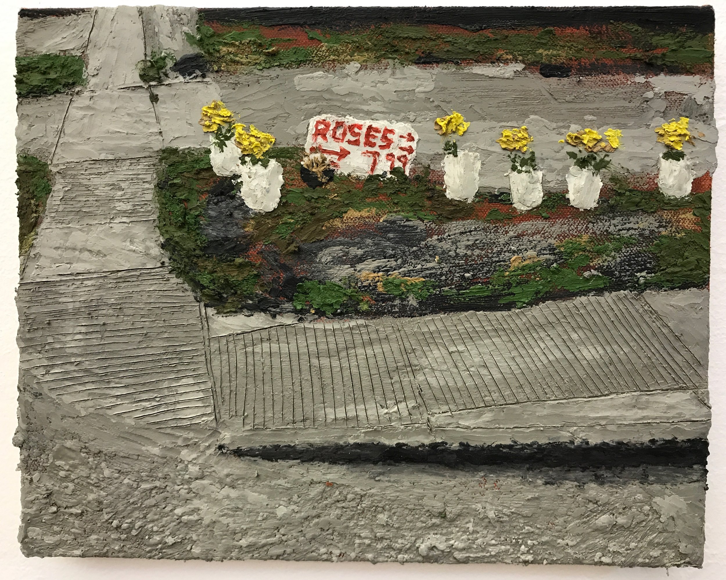 Sidewalk and Flowers / 2018 / Encaustic on canvas / 8" x 10"