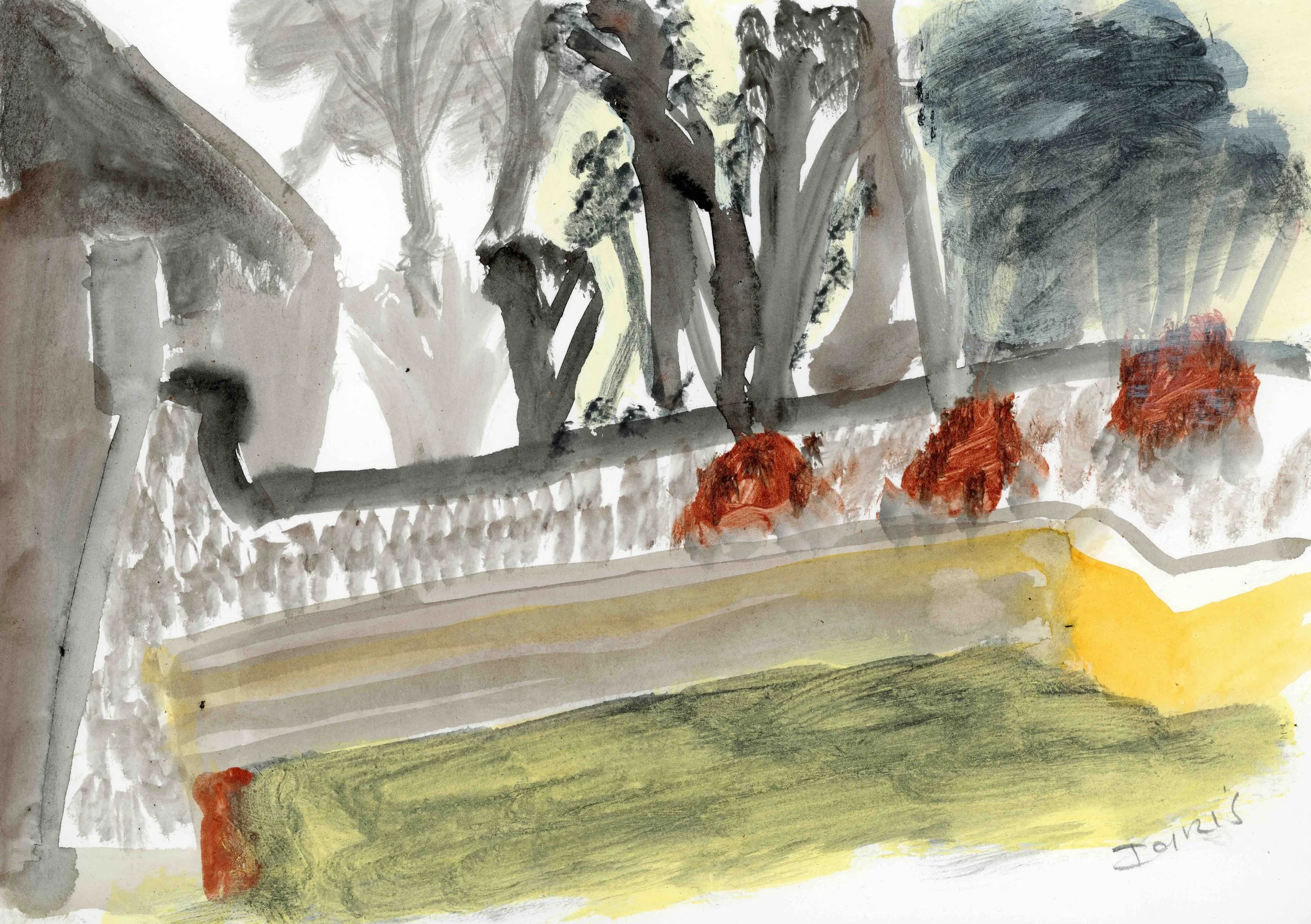 Rain and Mist South Coast NSW, 2022, acrylic on paper, 21 x 30 cm