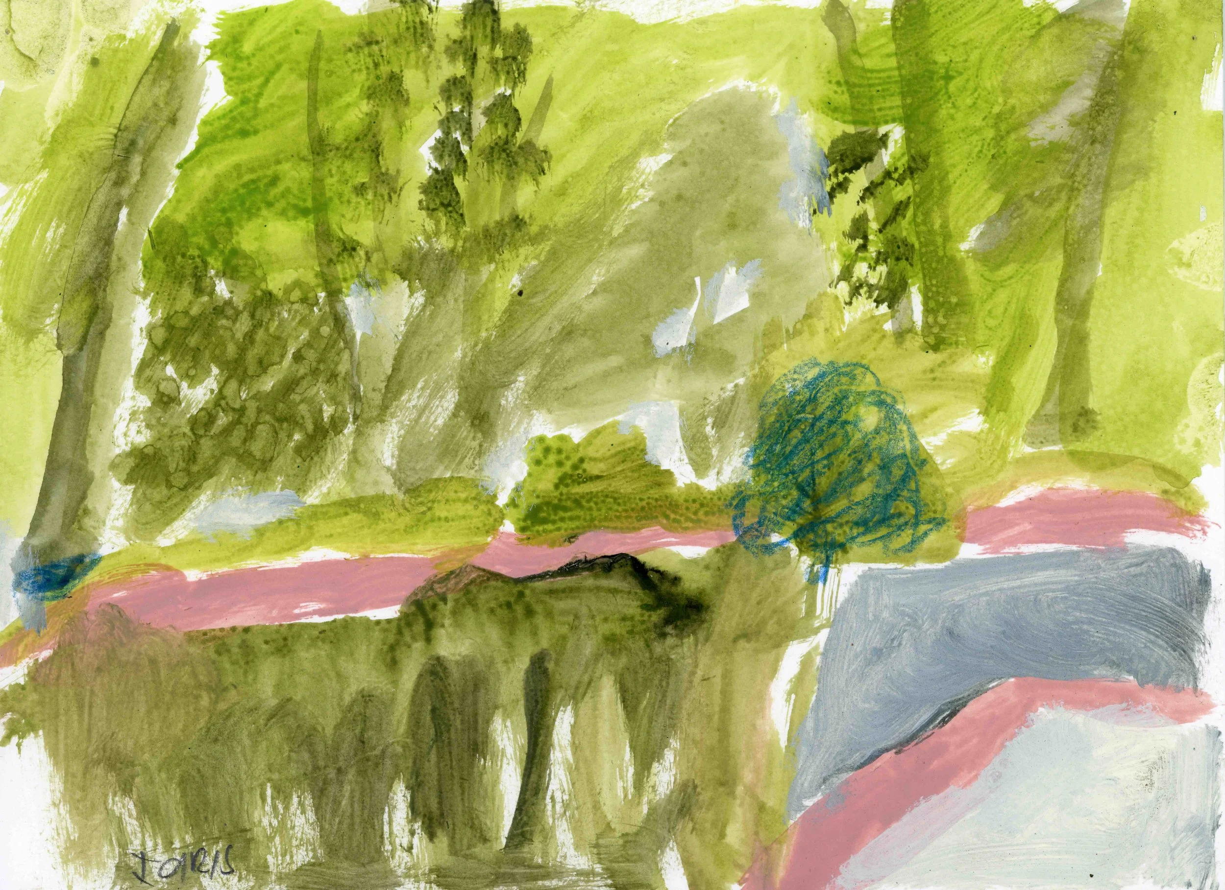 Staying in France, 2022, acrylic on paper, 21 x 30cm