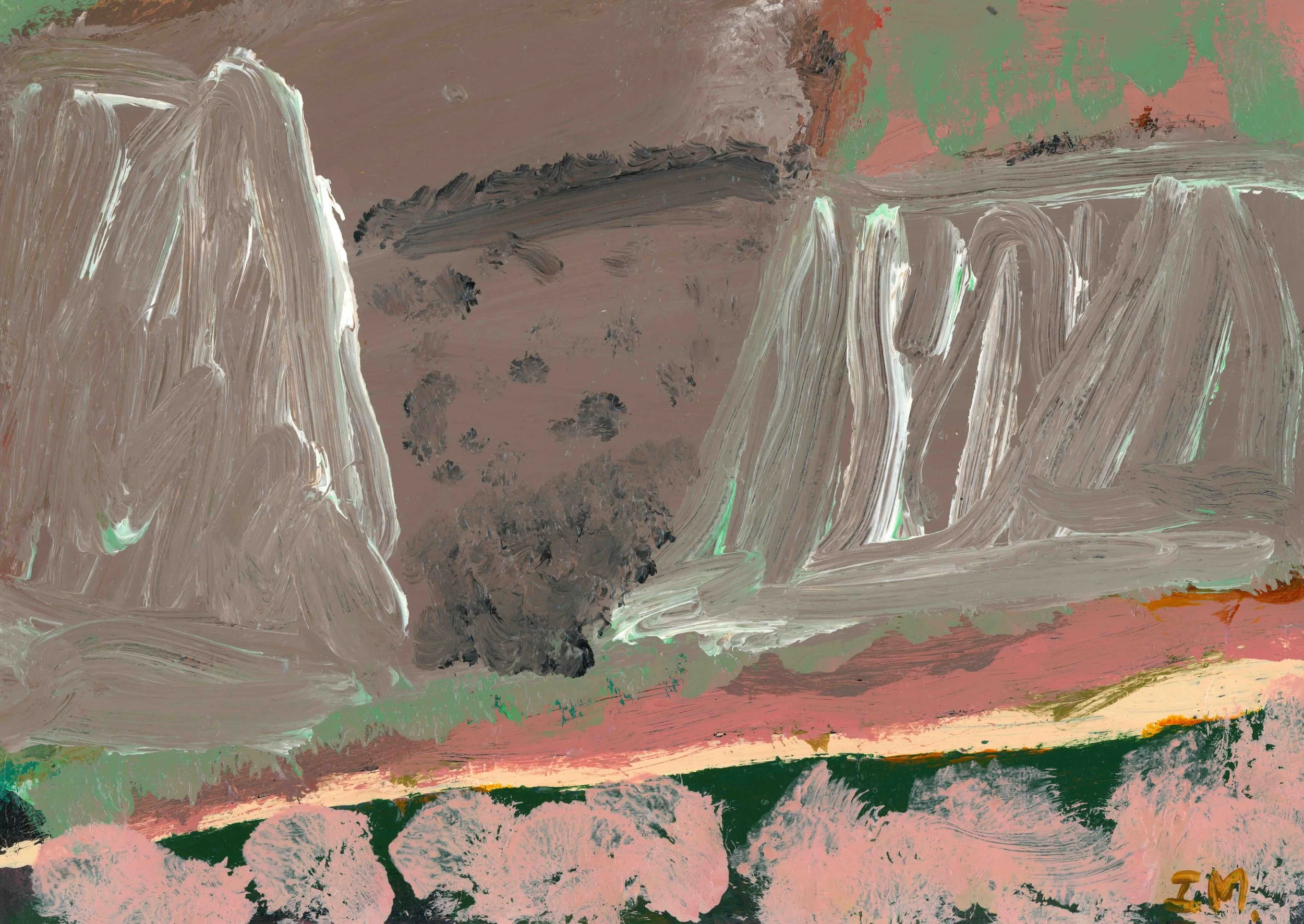 The Ranges Alight, Ross River, 2022, acrylic on Yupo synthetic paper, 21 x 30 cm