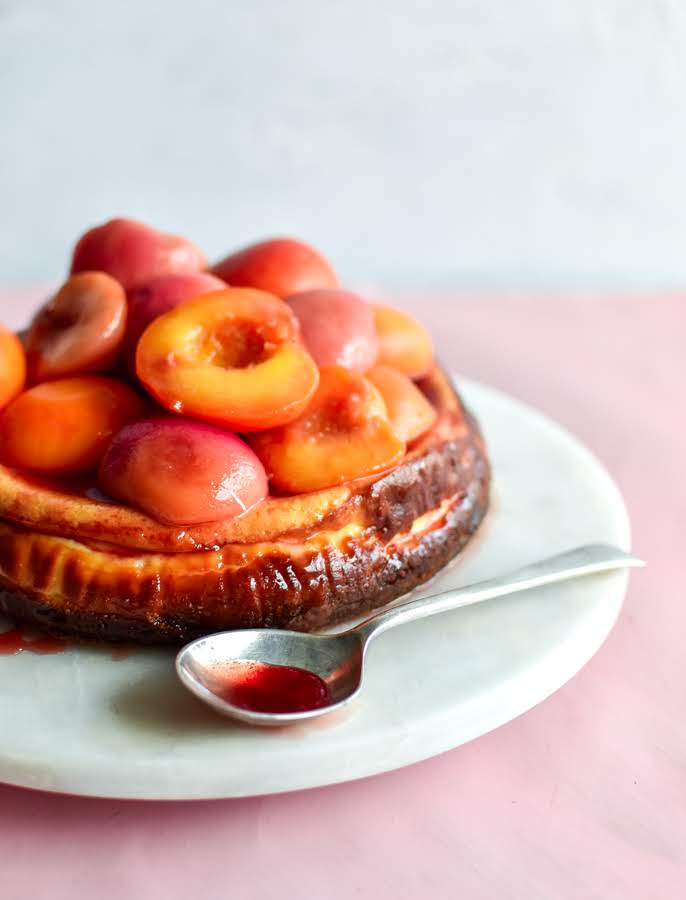 PEACH + GINGER BAKED CHEESECAKE