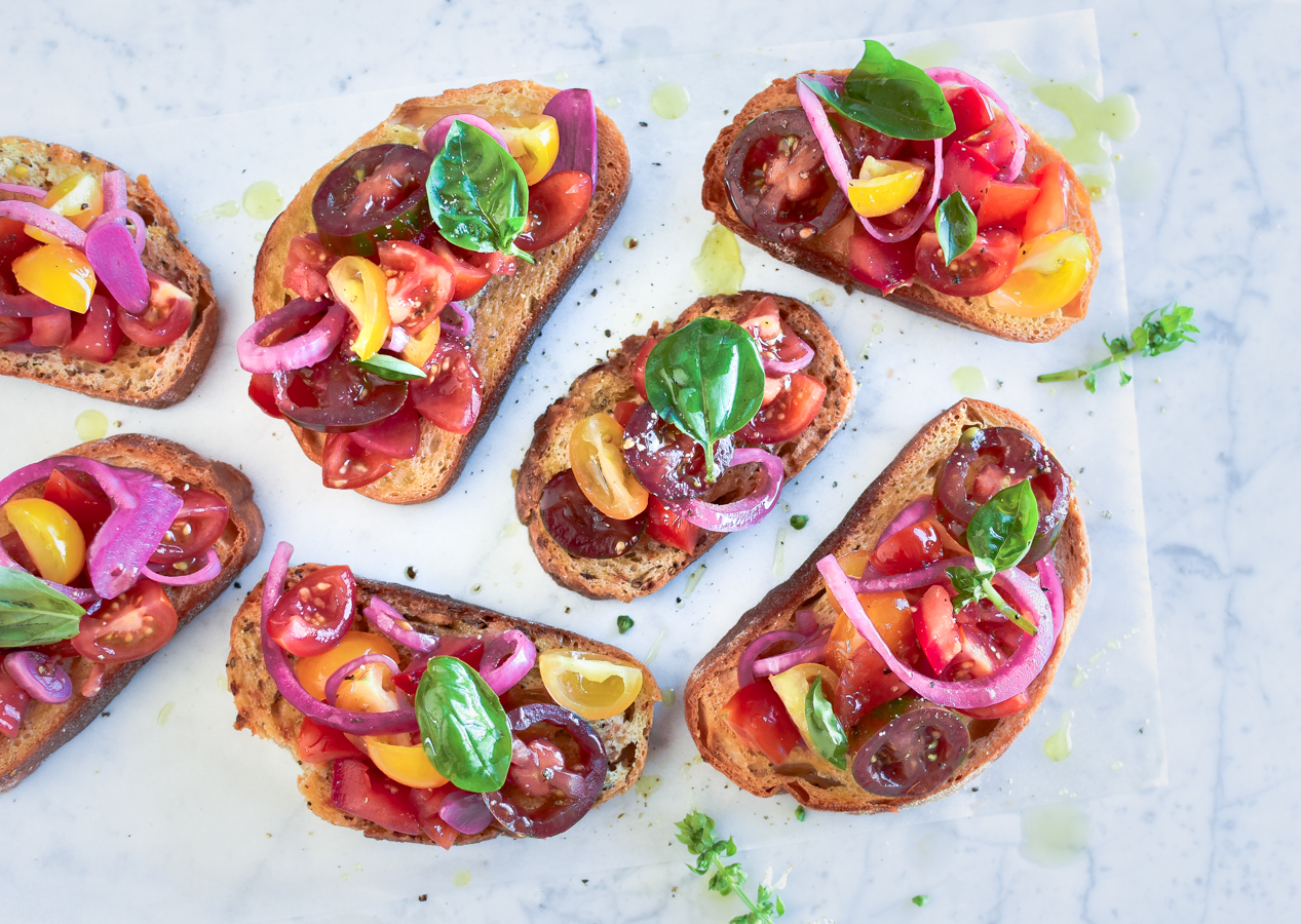 BRUSCHETTA WITH PICKLED GARLIC + ONION