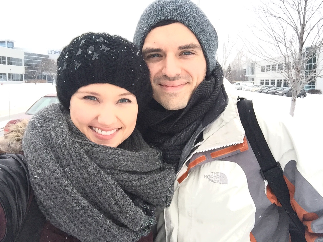 Drove to the park for snow shoeing (our awesome friends let us use their snow shoes and told us the best spot to go!)