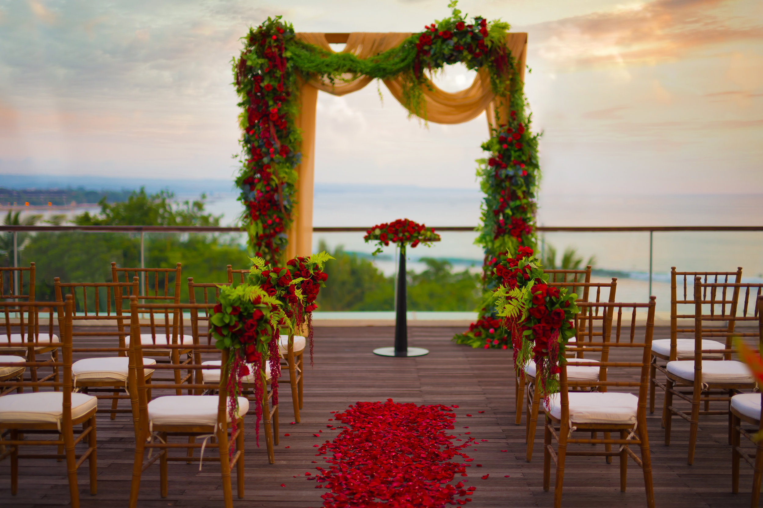Sheraton Bali - Bene Rooftop - Wedding Setup with Red Rose Petals aisle.jpg
