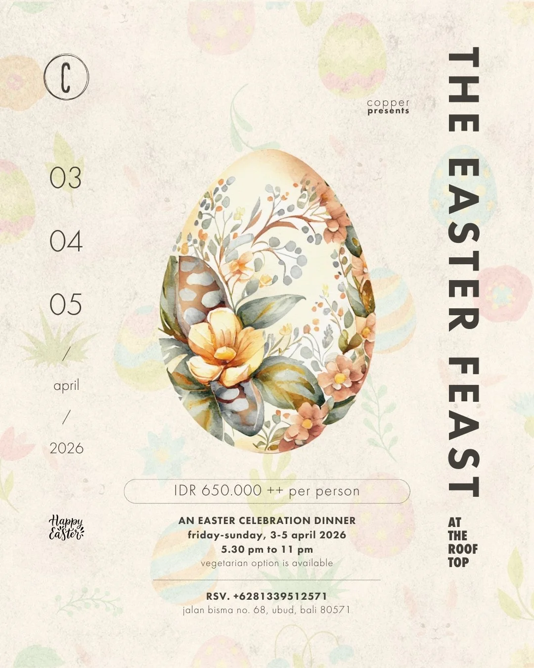 easter dinner event at copper restaurant in ubud